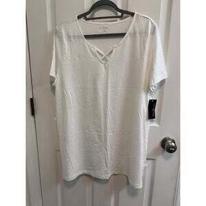 Kim Rogers XL White Top Crisscross V-neck Shortsleeved 100% Cotton New